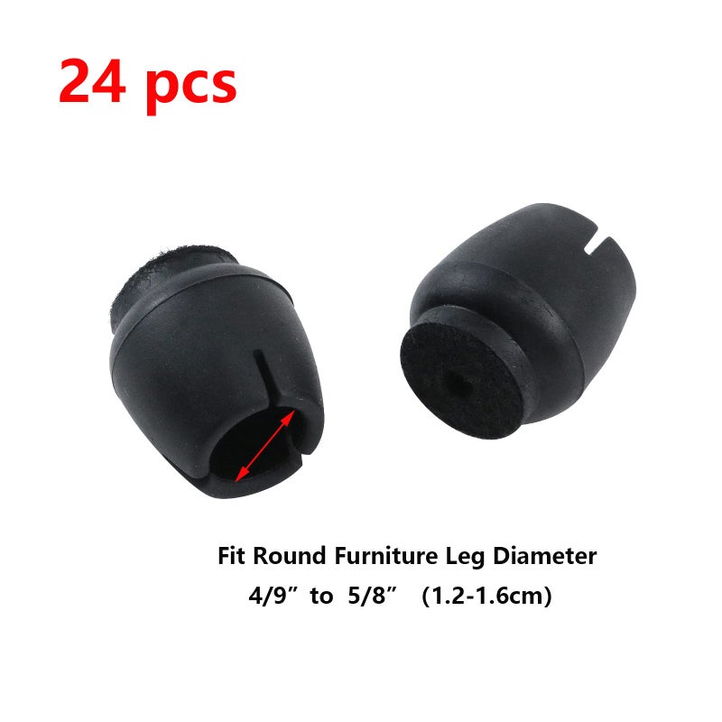 Antrader 24pcs Silicone Black Furniture Pads with Felt Pads Floor Protectors Non-Slip Sofa Chair Table Glides Feet Caps Fit Round Diameter 0.5" to 0.6" (1.2-1.6cm) - Image 4